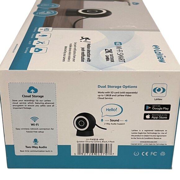 LaView 4MP Wi-Fi Smart 2K Outdoor Security Camera Set Motion Detection 4 Pack - Picture 3 of 4